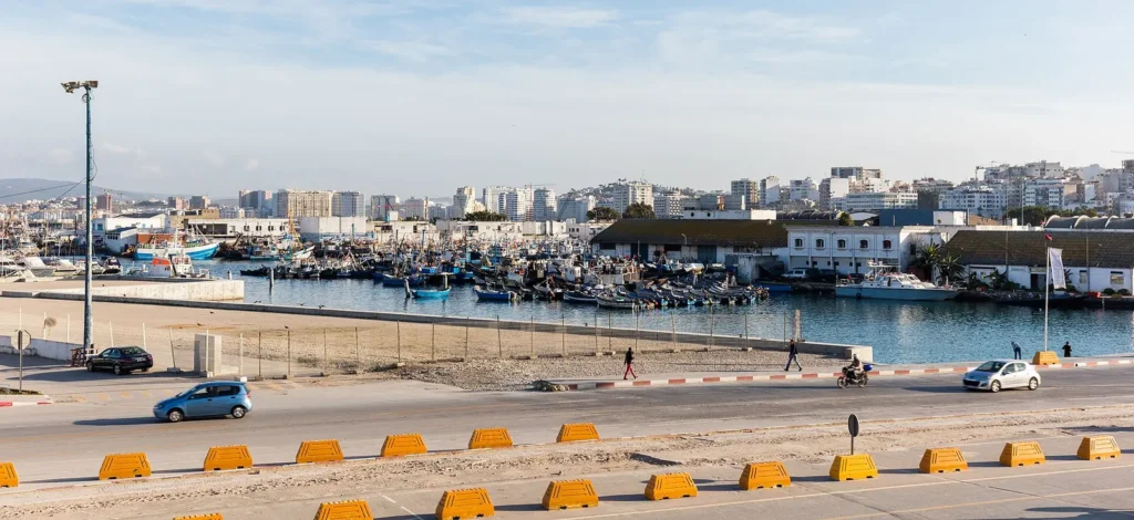 Fishing harbour and port road in Tangier, a short drive from where the ferry from Spain arrives